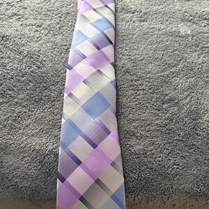 John Ashford Lavender and Sky Blue Plaid Tie